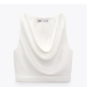 NWT ZARA WHITE CREPE LINED DRAPED NECKLINE BLOUSE TOP